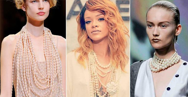 Colar de pérolas volta a ser tendência e aparece na passarela e no look de Rihanna