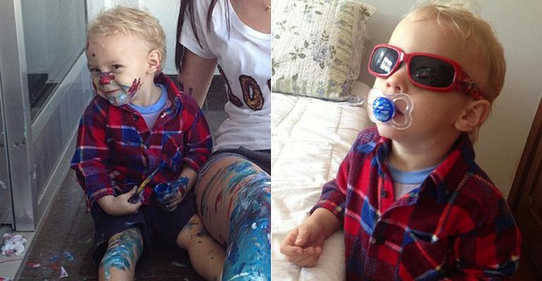 Filho de Neymar faz ‘obra de arte’ e aparece todo pintado de tinta