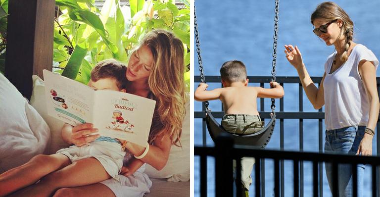 Benjamin, filho de Gisele Bündchen, ganha colo da mãe durante leitura de livro infantil
