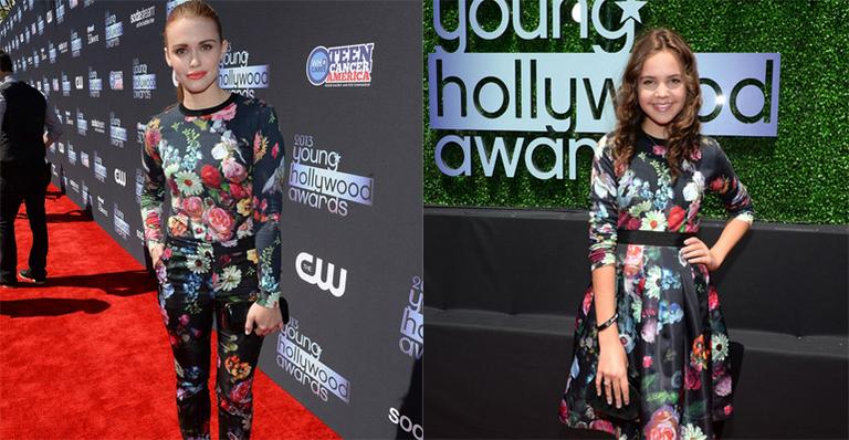 Holland Roden e Bailee Madison aparecem com a mesma estampa no red carpet