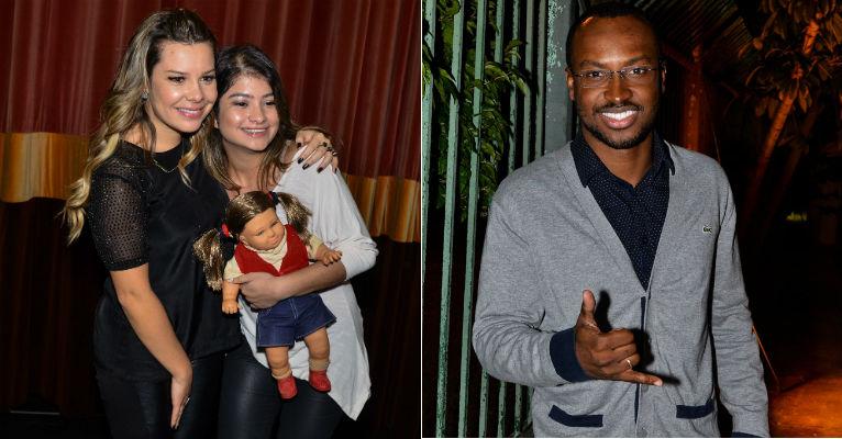 Com a presença de Thiaguinho, Fernanda Souza estreia peça e posa com fãs de Chiquititas