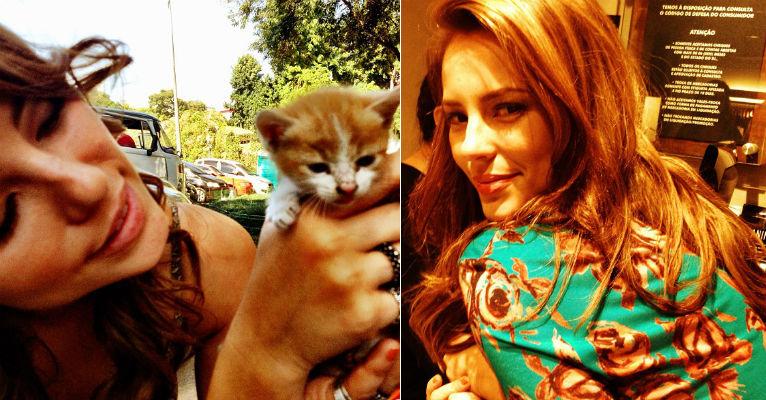 Paolla Oliveira posa com gatinho fofo