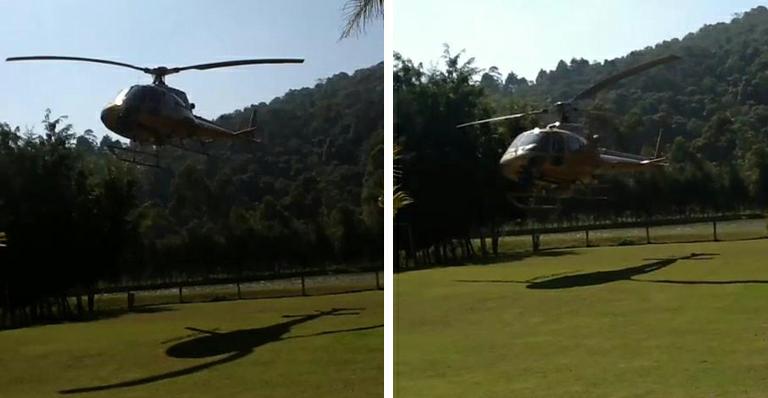 Gugu Liberato exibe helicóptero Águia Dourada, que ganhou após saída da Record