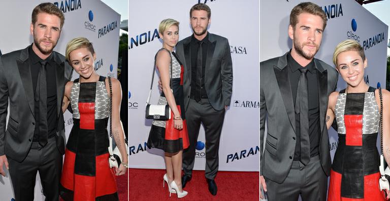 Miley Cyrus e Liam Hemsworth aparecem juntos em pré-estreia