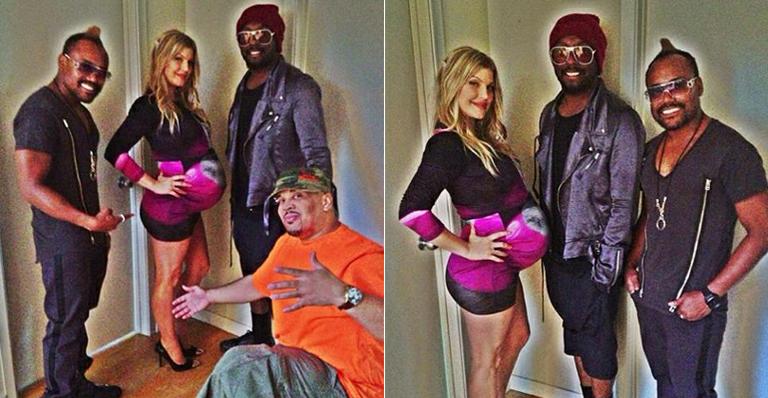 Prestes a dar à luz, Fergie usa vestido apertado durante encontro com amigos do Black Eyed Peas