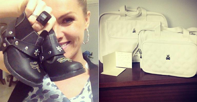 Ana Hickmann mostra presentes para o primeiro filho, Alexandre