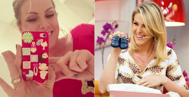 Grávida, Ana Hickmann usa capinha de celular com o tema de maternidade