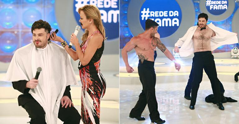 Danilo Gentili dança sem camisa e perde o cabelo no ‘Programa da Eliana’, no SBT