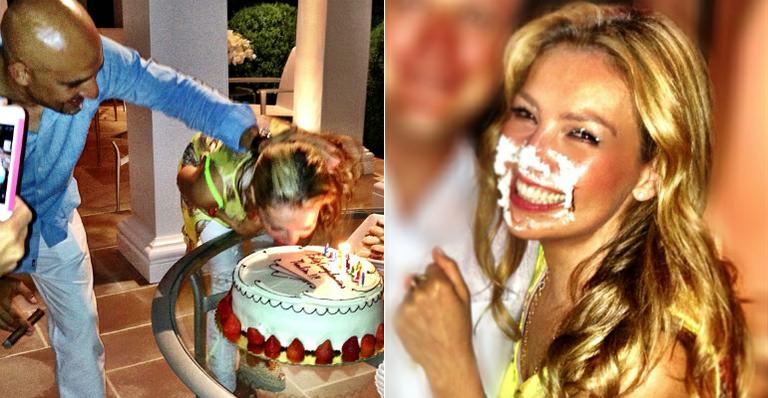Thalia ganha torta na cara em festa de aniversário