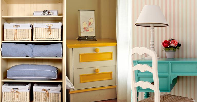 Prateleiras e caixas decoradas são alternativas para manter o quarto arrumado