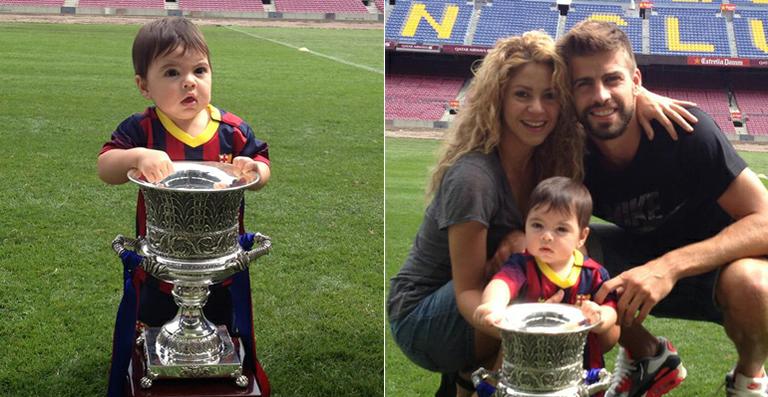 Filho de Shakira e Gerard Piqué brinca com o troféu do papai