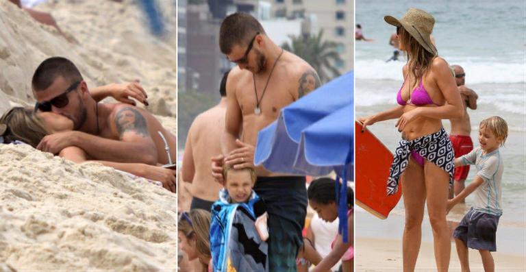 Fernanda Lima e Rodrigo Hilbert brincam com os filhos na praia