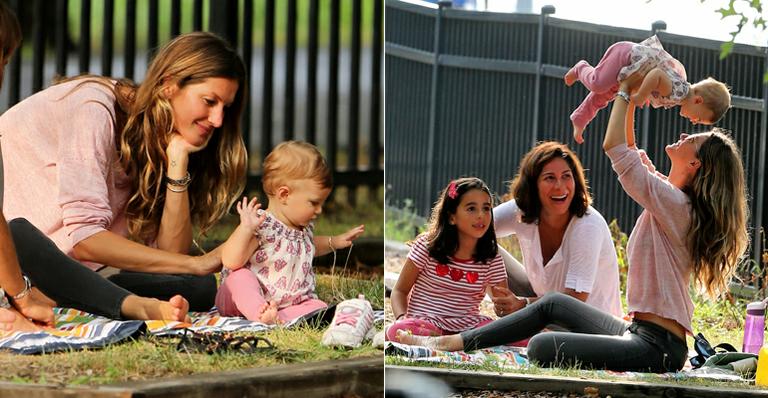 Gisele Bündchen brinca com a filha em parque nos Estados Unidos