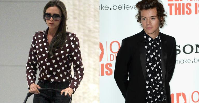 Victoria Beckham e Harry Styles usam camisas muito parecidas. Quem ficou melhor com o look?