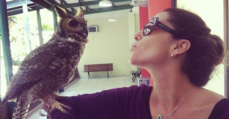 Giovanna Antonelli manda beijinho para coruja em foto