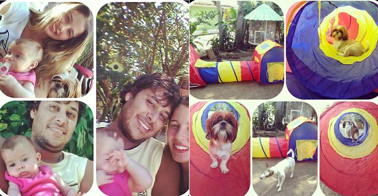 Debby Lagranha curte dia de sol brincando com a filha e o cachorro