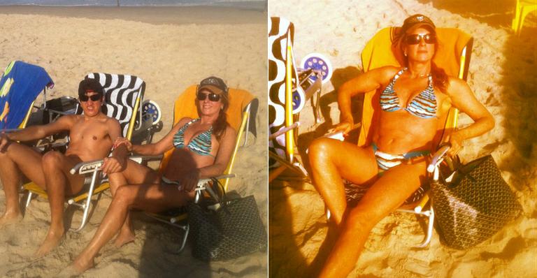 Aos 68 anos, Helô Pinheiro curte praia de biquíni