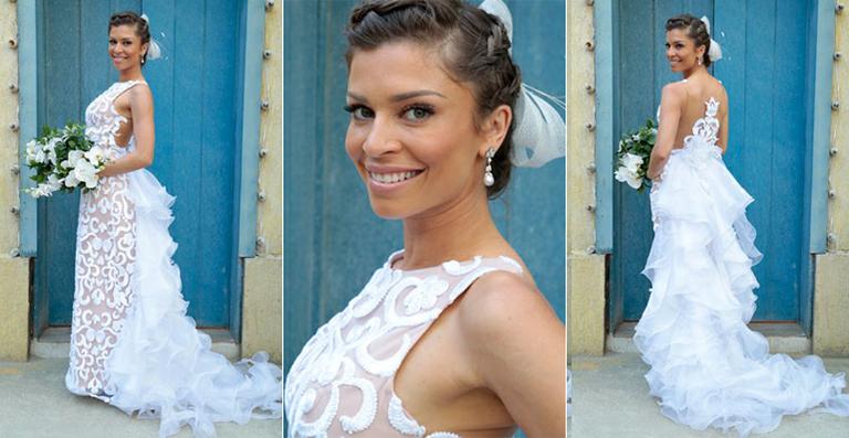 Grazi Massafera usa vestido de noiva clássico e com renda na reta final de Flor do Caribe