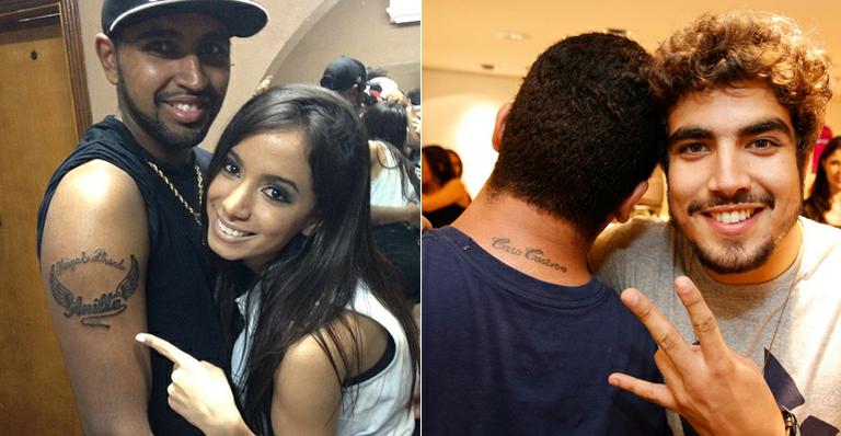 Anitta e Caio Castro mostram tatuagens que fãs fizeram para eles