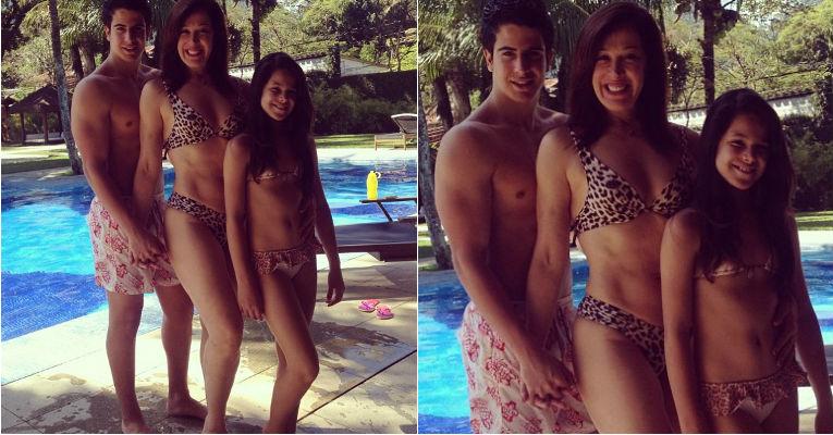 De biquíni de oncinha, Claudia Raia posta foto com os filhos: “Família em boa forma!”