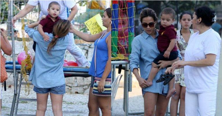 Wanessa se diverte com o filho em parquinho no Rio de Janeiro