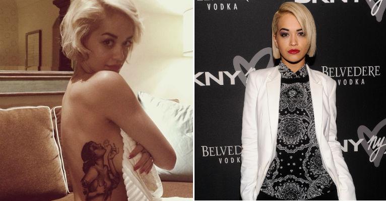 Nua, Rita Ora mostra sua nova tatuagem chamada “Rosetta”