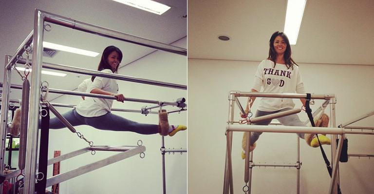 Suzana Alves mostra sua elasticidade no pilates