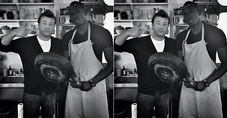Chef Jamie Oliver registra encontro com o atleta Usain Bolt