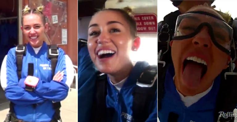 Miley Cyrus salta de paraquedas. Assista ao vídeo!