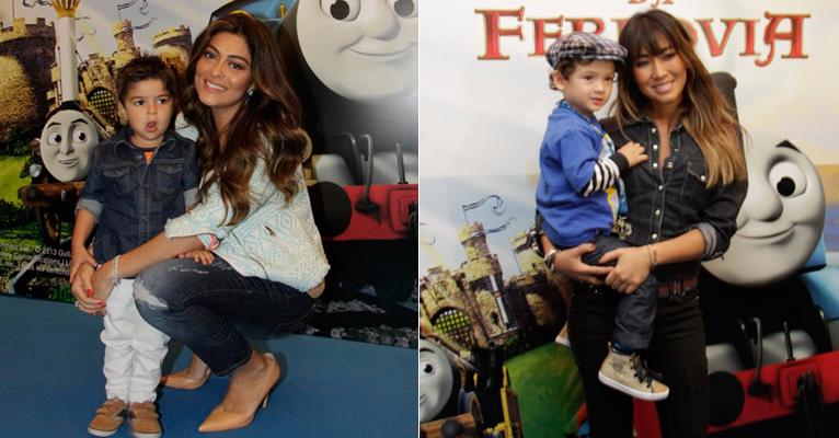 Juliana Paes e Daniele Suzuki levam os filhos ao cinema