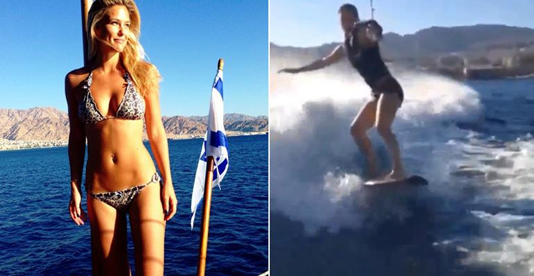 Bar Refaeli filma sua primeira vez no wakeboard