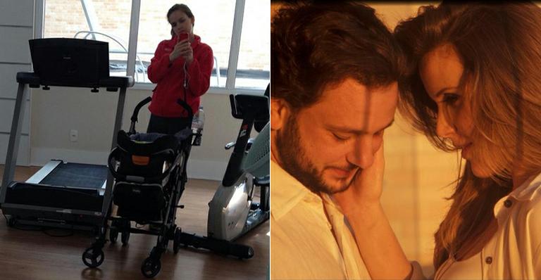 De licença maternidade, Mariana Ferrão leva o filho Miguel de acompanhante na academia