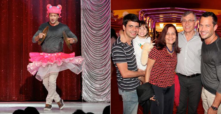 Com a filha na plateia, Malvino Salvador faz graça no palco de circo