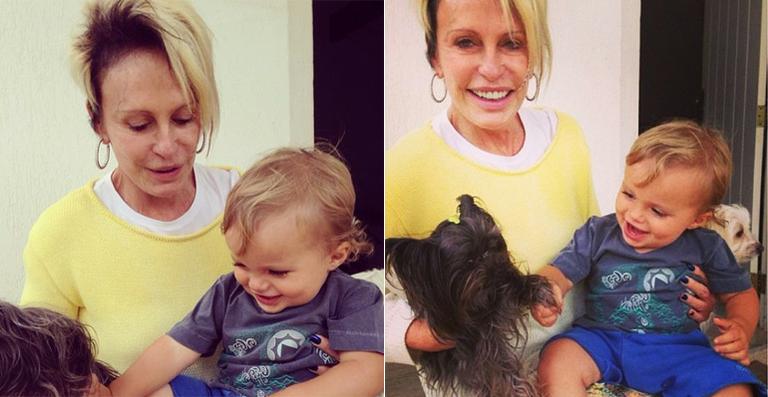 Ana Maria Braga brinca com o neto, Bento