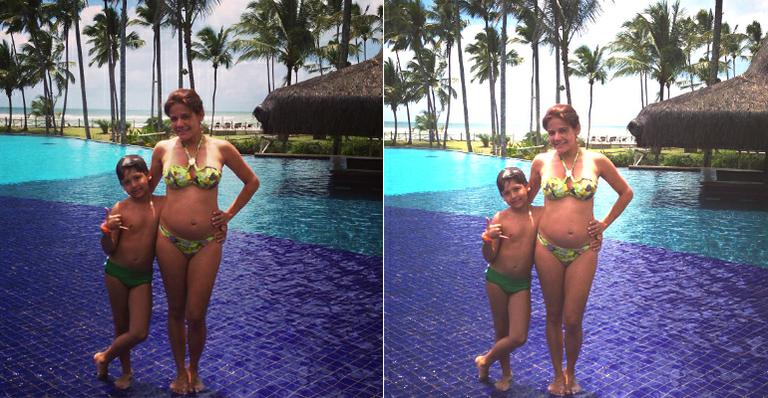 De biquíni, Nivea Stelmann mostra barriga de grávida e diz ter engordado apenas 2 quilos