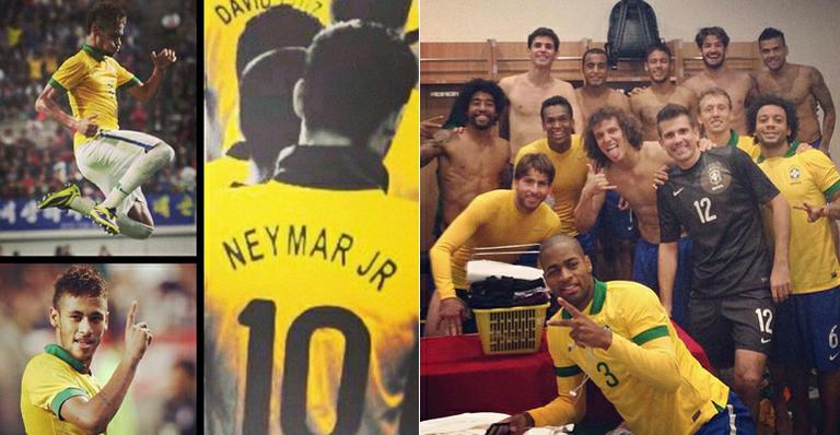 Neymar mostra jogadores sem camisa no vestiário da Seleção após jogo