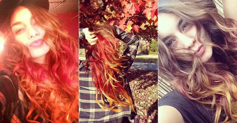 Vanessa Hudgens faz mechas californianas coloridas no cabelo