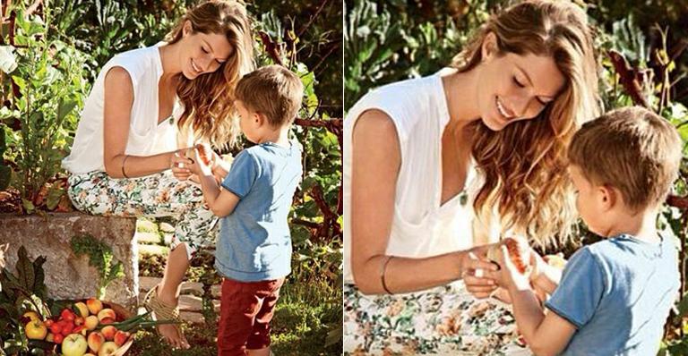 Gisele Bündchen e Benjamin participam de campanha contra a fome