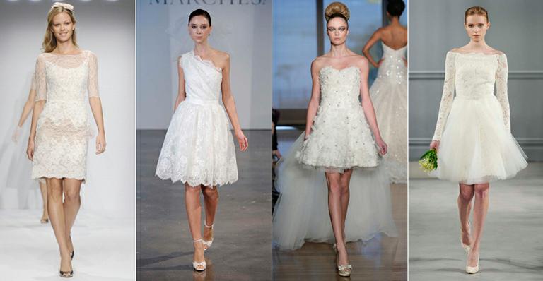 Vestido de noiva curto também é glamouroso. Saiba em que ocasião ele é permitido