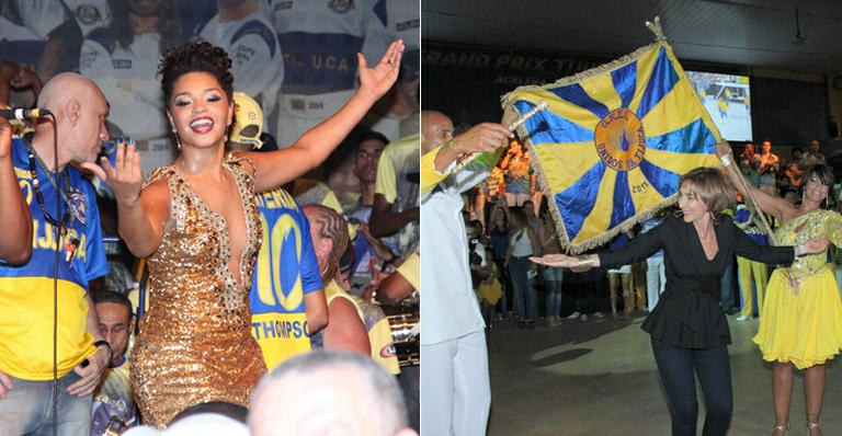 Irmã de Ayrton Senna cai no samba com Juliana Alves na Unidos da Tijuca
