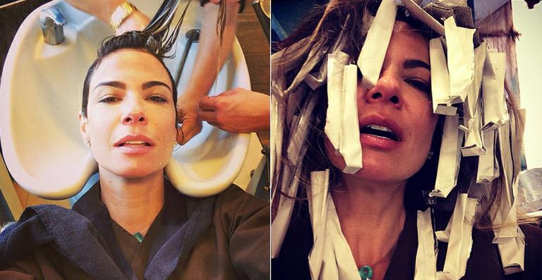 Luciana Gimenez retoca o loiro de seu cabelo e mostra fotos no salão de beleza
