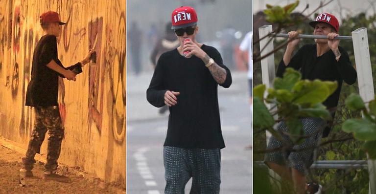 No Rio, Justin Bieber grafita muro e faz gesto obsceno para fotógrafos