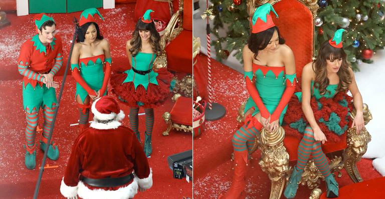 Glee: Vestidos de elfos, atores gravam episódio de Natal em shopping