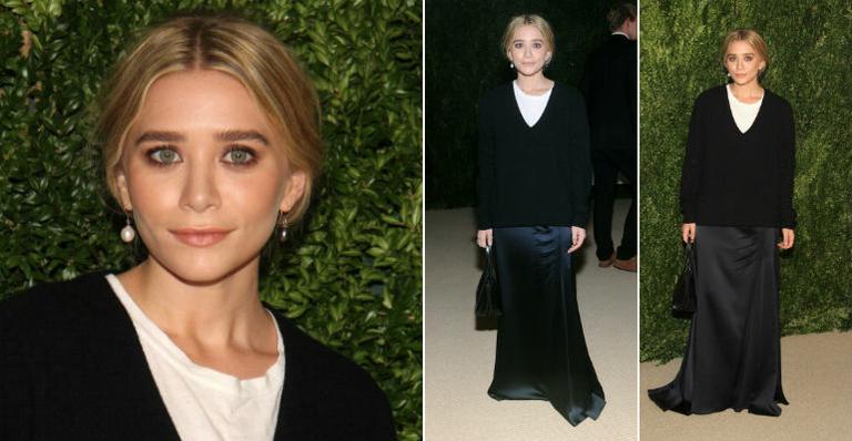 Ashley Olsen aposta em moletom com saia de alfaiataria