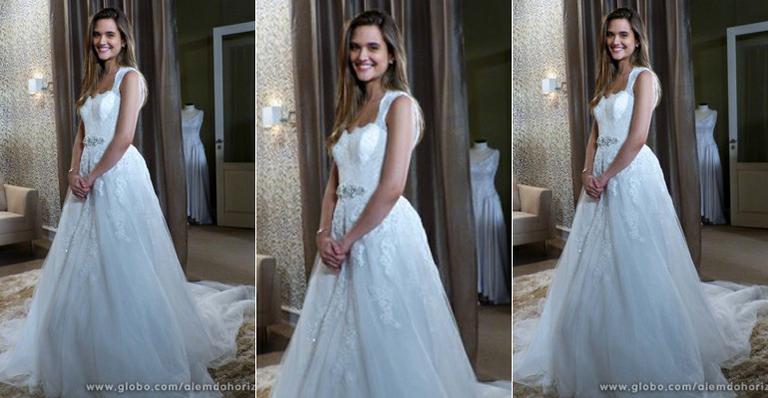 Juliana Paiva usa vestido de noiva ultrafeminino e moderno em Além do Horizonte