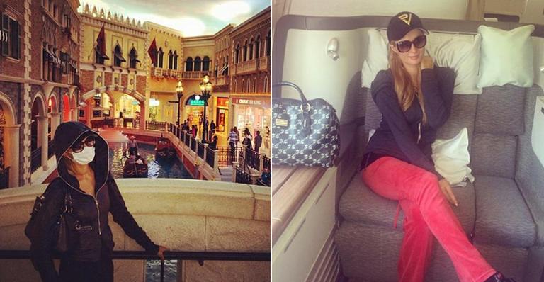 Paris Hilton usa máscara no rosto para fazer compras na China