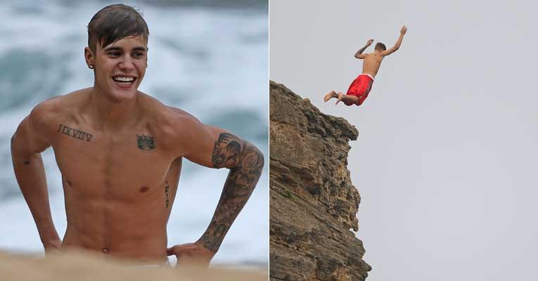Justin Bieber pula de penhasco em praia no Havaí