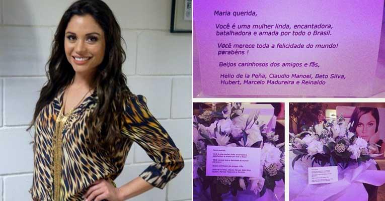 Maria Melilo recebe flores dos amigos do Casseta e Planeta