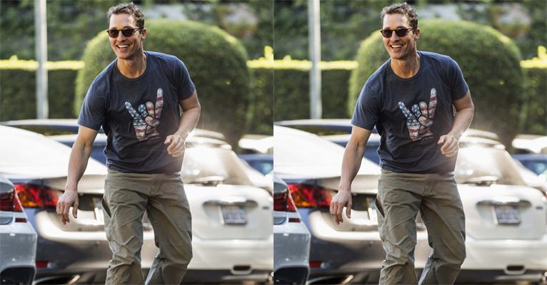 O ator Matthew McConaughey anda de skate durante folga das filmagens