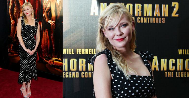 Kirsten Dunst: vestido de bolinhas em première de filme